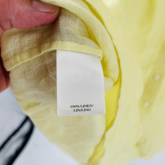 Ann Taylor Linen Button Down Shirt Top Blouse Yellow Long Sleeves Size XXL - Picture 5 of 8